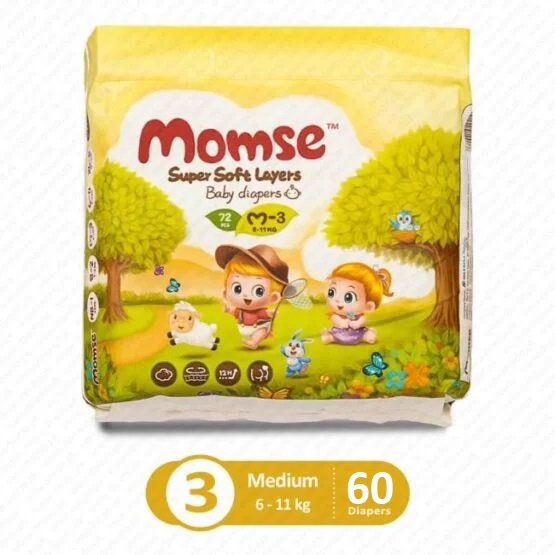 Momse Diapers Mega Pack Medium Size 3 – 60 Pcs