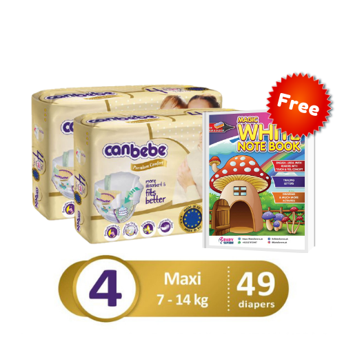 Pack of 3 – Twin Bundle Canbebe Premium Large Size 4 – Maxi – 49 Pcs with FREE Magic White Notebook