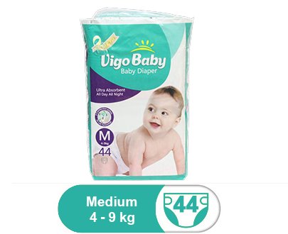 Vigo Baby Diapers Ecomony Pack- Size 3 (Medium) (44 Pcs)