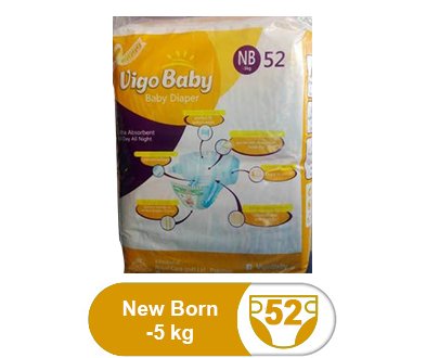 Vigo Baby Diapers Ecomony Pack- Size 1 (Newborn) (52 Pcs)