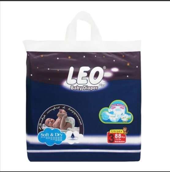 Leo Plus Baby Diaper Jumbo Pack Size 3 Medium 88 Diapers Mega Blue Pack