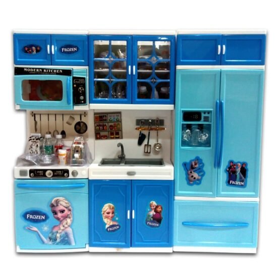 Frozen Kitchen Set Cooking Toy Set for Girls with Big Refrigerator, Dishwasher Modular Kitchen Toy with Plastic Bottles, Milk Box (918-F)