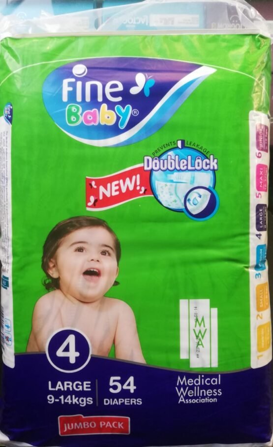 Fine Baby Diapers, Size 4, Large 9-14 KG, Jumbo Pack, 54-Pcs
