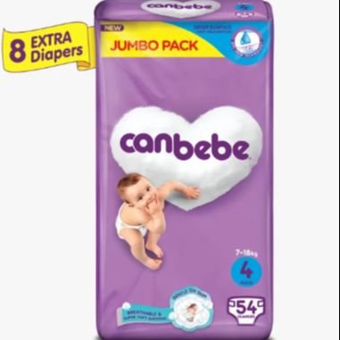 Canbebe Jumbo Pack For Maxi Size 4 – Large – 54 Pcs with Free, Extra 8 Diapers