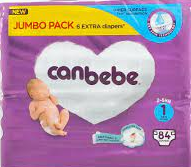 Canbebe Jumbo Pack For Newborn Size 1 (2-5kg) – 84 Pcs with Extra, 6 Free Diapers